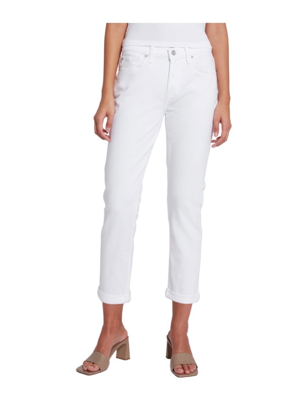 7 For All Mankind White Cropped Straight Jeans
